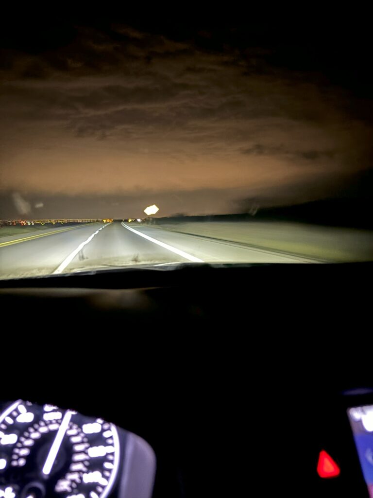 El Paso City lights in a car. A great sight to see on our Dallas to Los Angeles road trip!