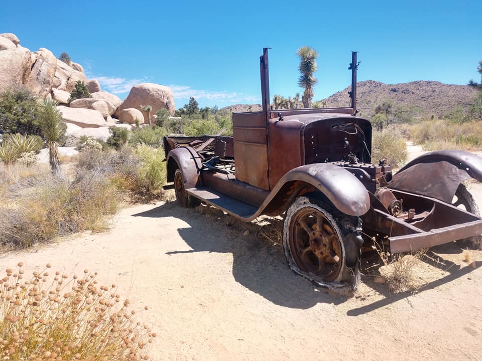 An old abandoned car along the Wall Street Mill Trail- a place I recommend as a highlight for your Joshua Tree National Park Tip