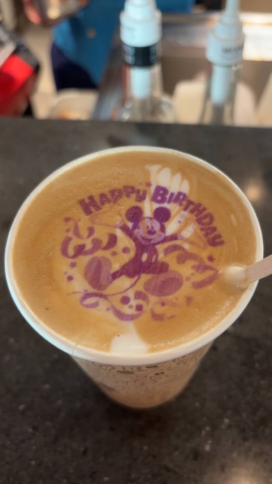 A happy birthday Mickey latte art Food on the Disney Magic