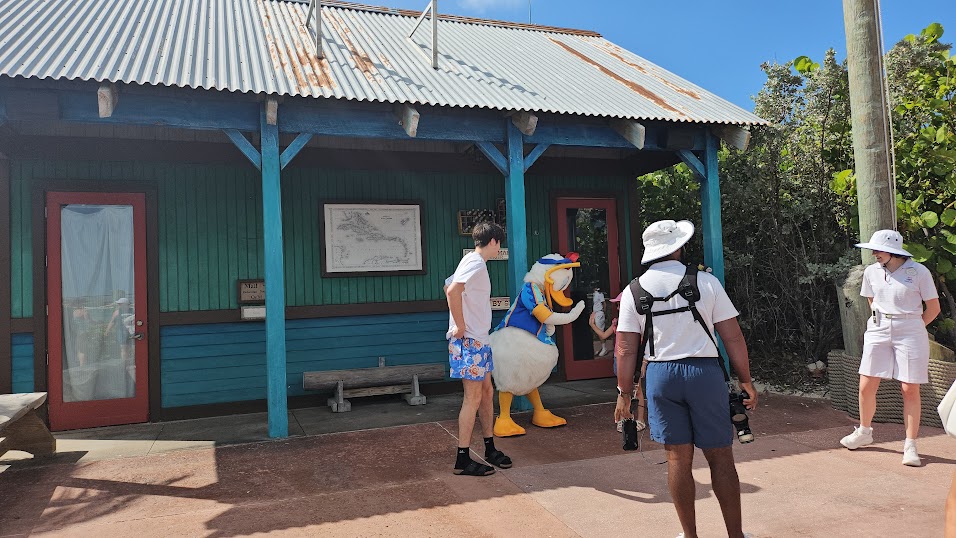 Donald Duck greeting people at Castaway Cay