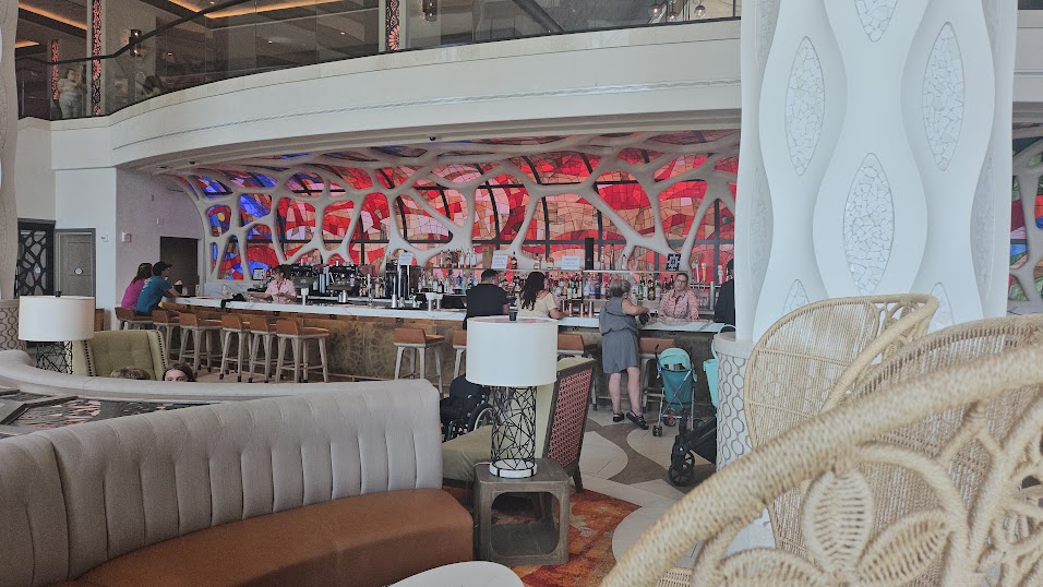 A view of the colorful Barcelona Lounge inside Disney World's Coronado Springs Resort